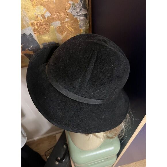 VINTAGE BURBERRY’S ENGLAND 100% RABBIT FELT BLACK DERBY CLOCHE WOMENS HAT Med - Picture 8 of 8